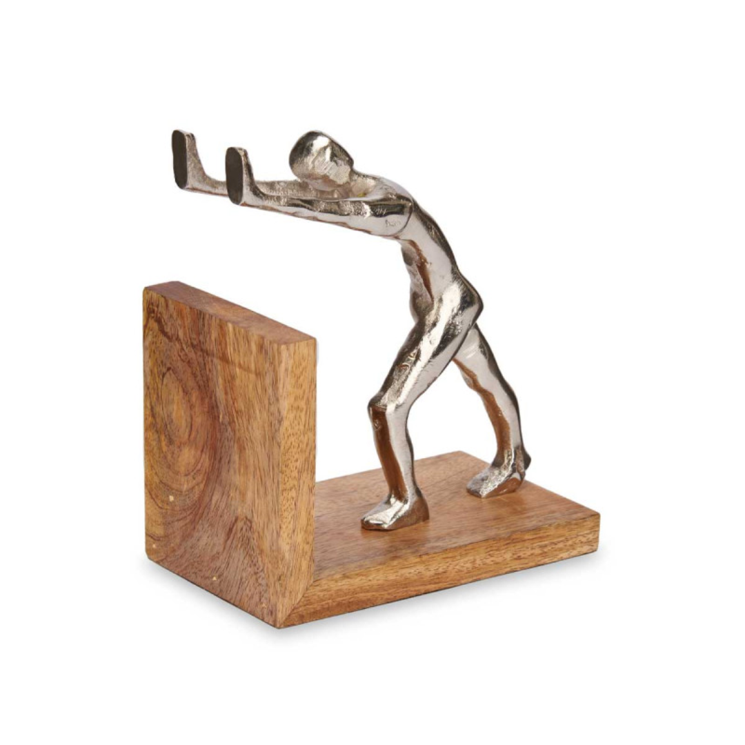 Silver Decorative Figure Bookends – Silver & Natural Wood