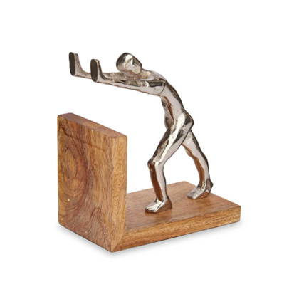 Silver Decorative Figure Bookends – Silver & Natural Wood