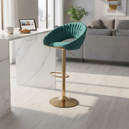 Bar Chair Velvet Seat with Golden Base