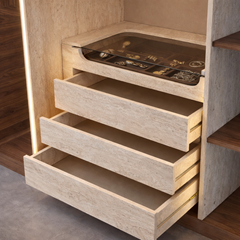 6 Door Wardrobe – Walnut & Travertene