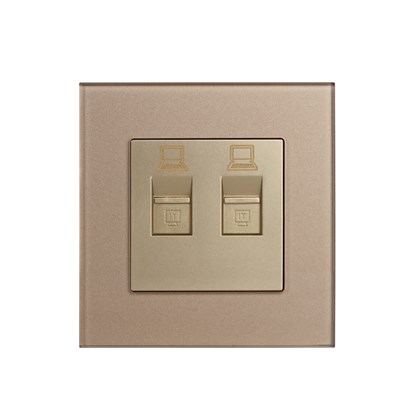 2 Gang PC Outlet Gold Temp Glass