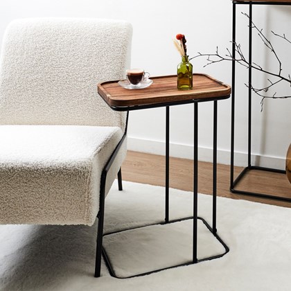 Sofa Side Table in Acacia Wood Top