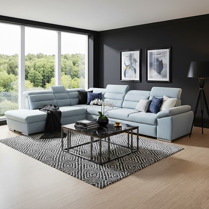 Corner Sofa Bed2 with Chaise Right 280cm – Light Cyan