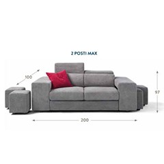 2 Seater Sofa Bed with Adjustable Headrests and Removable Pouffs