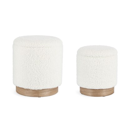 Zoya Set of 2 Teddy White Storage Poufs