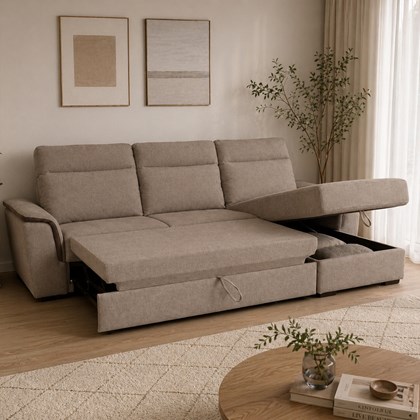 2-Seater Sofa Bed with CHL Right - Stone (BET 003)