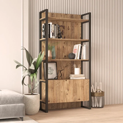 Bookshelf In Pine Finish With Iron Legs