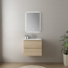 Bathroom Vanity Unit Oak/White - Integrated Ceramic Basin 61x54cm