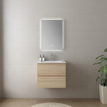 Bathroom Vanity Unit Oak - Integrated Ceramic Basin 61x54cm