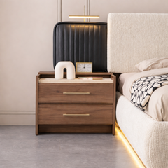 Bilbao Night Table – Walnut & Travertene