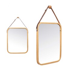 Rectangular Bamboo Mirror with Leather Strap – Natural