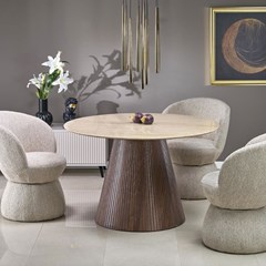 Travertine Round Dining Table - Walnut Base (4-Seater)