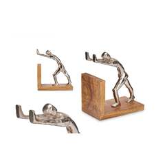 Silver Decorative Figure Bookends – Silver & Natural Wood