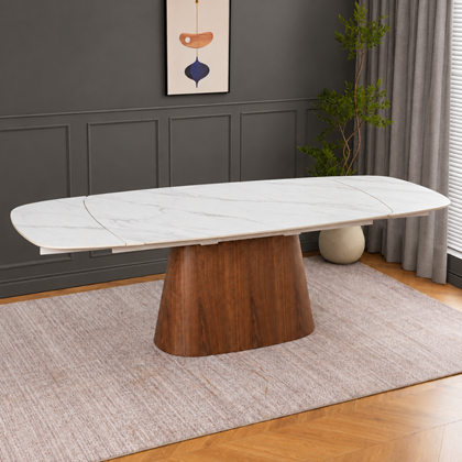 Extending Dining Table – W180(+40+40) x D90 x H76 cm White Matt Ceramic