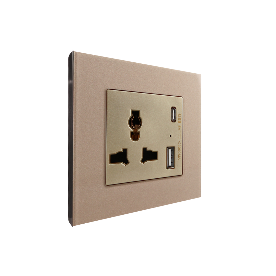 1 Gang 13Amp Socket Usb-C Gold Temp Glas