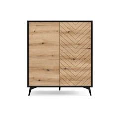 High Sideboard 2 Doors - Oak & Black
