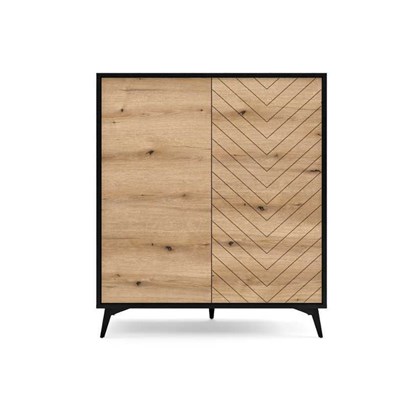 High Sideboard 2 Doors - Oak & Black