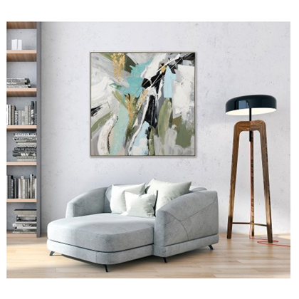 Abstract in  Light Blue and Olive Acryl Paint 102X102 cm
