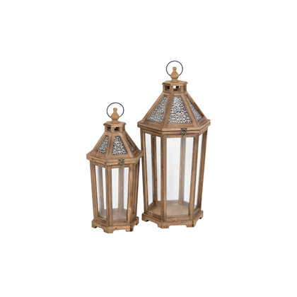 Adeline Lanterns – Brown Wood & Metal Set of 2