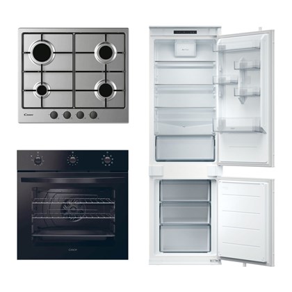 Set of Stainless Gas Hob + Electric Oven 65L + Built-In Fridge-Freezer