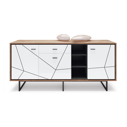 Sideboard 3Doors, 1Drawer and 3Shelves Cat Oak, Black & White
