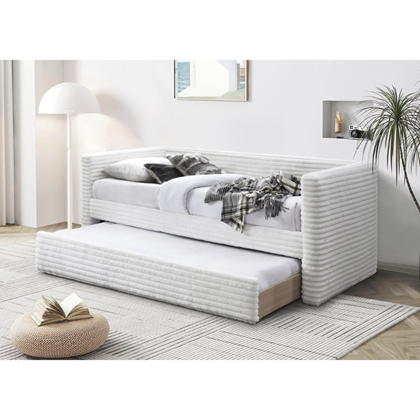 Bed with Pull-Out Lower Mattress – Cream