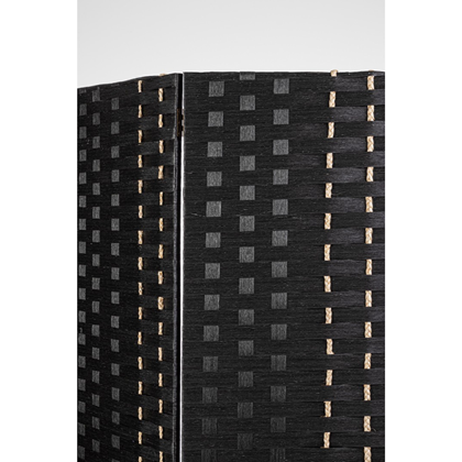 3-Panel Folding Screen with Poplar Wood and Black Straw