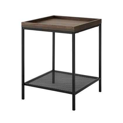 Square Tray Side Table With Mesh Metal Shelf - Rustic Oak