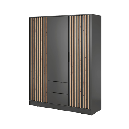 Wardrobe 3 Doors 2 Drawers – Oak & Graphite