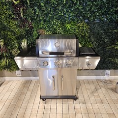 3 Burner Gas Grill Brushed Steel Finish W Side Burner