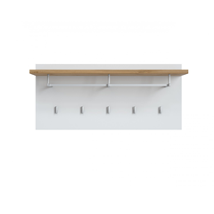 Wall Shelf Panel Five Hooks/Hangers – Alpine White & Wotan Oak