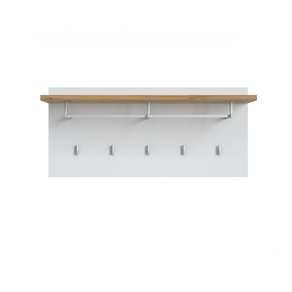 Wall Shelf Panel Five Hooks/Hangers – Alpine White & Wotan Oak