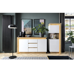 Sideboard 2 Doors 3 Shelves – Riviera Oak Light & White High Gloss