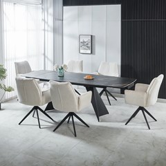 Extendable Dining Table - Black-Gold Ceramic Top 165 x (40 +40) x 90 x76 cm