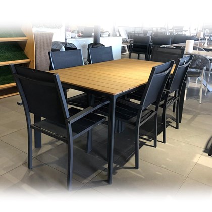 Aluminium D-Grey Table With Polywood Plus 6 Armchairs Set