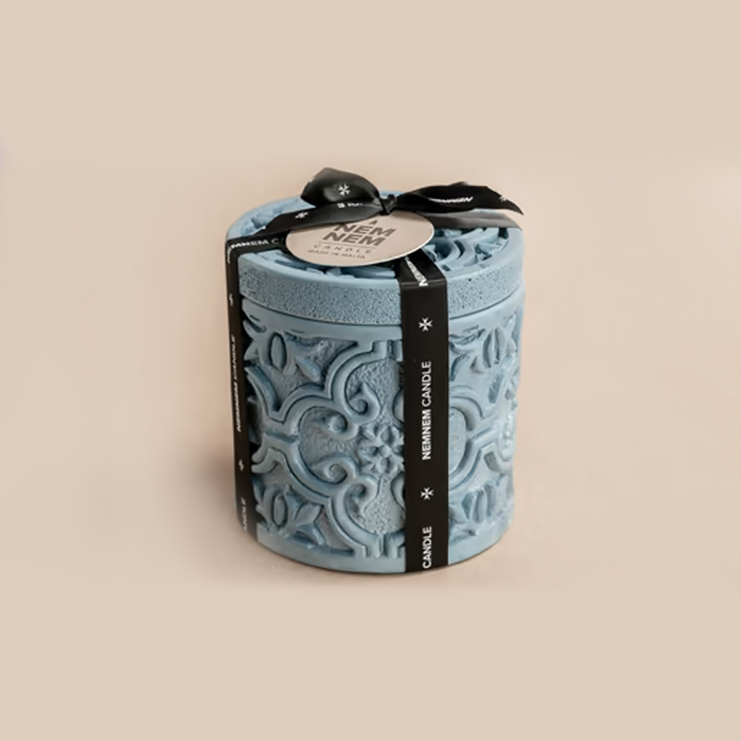 Maltese Tile Large Cylinder Jar Blue Mango and Orchid