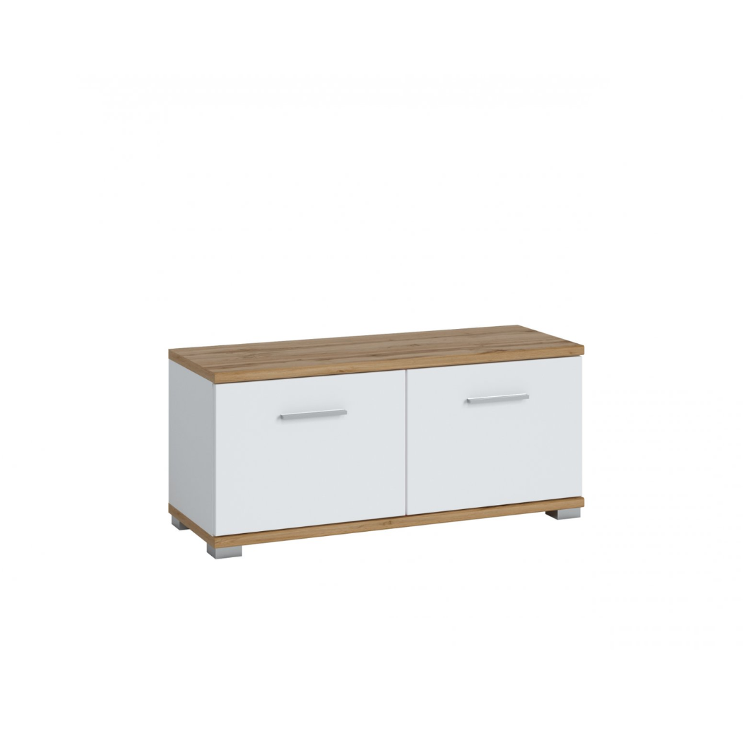 Bench/Shoe Cabinet 2 Doors – Alpine White & Oak Wotan