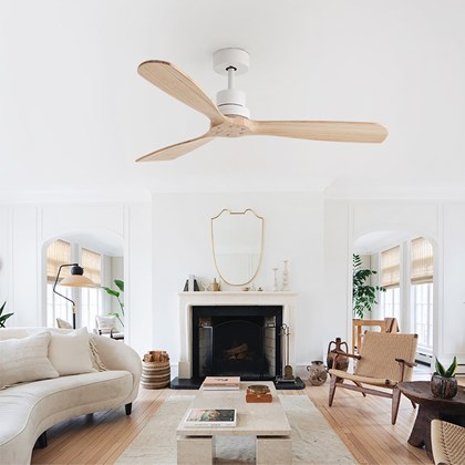 Gabriella Matte White & Light Wood Ceiling Fan