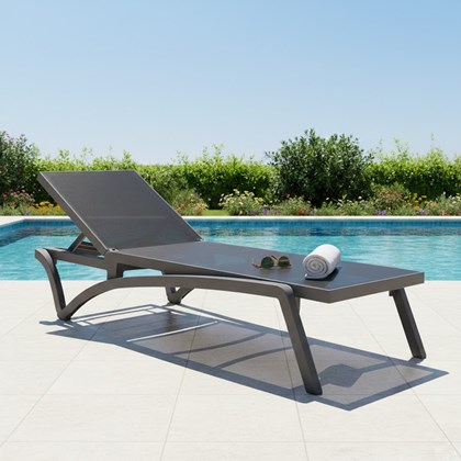 Dark Grey & Black 5-Position Reclining Sun Lounger
