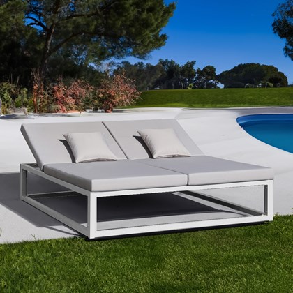 Double Sun Lounger Bed Aluminum - White