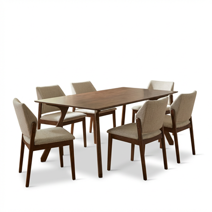 Walnut Table With Dining Chair – Grey & Walnut