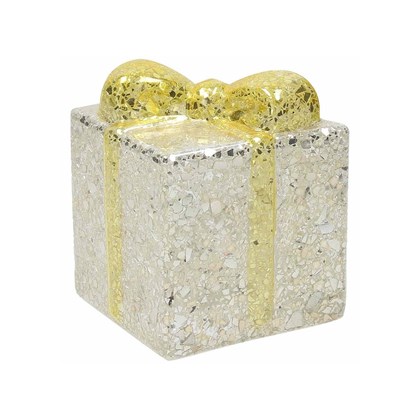 Gift Box LED 10x10 H12 Cm Glass Gold