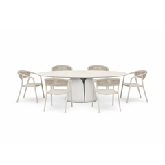 Set Dining Outdoor Light Beige  - Table Oval Shape & 6 Chairs