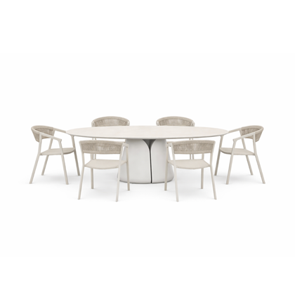 Set Dining Outdoor Light Beige  - Table Oval Shape & 6 Chairs