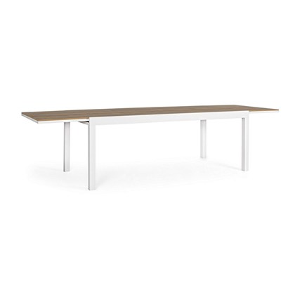 White Aluminium & Wooden Extendable Table 200-300x95