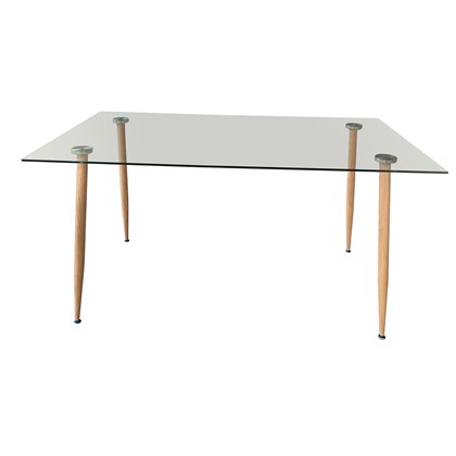 Rectangular Dining Glass Table - Wood Finish