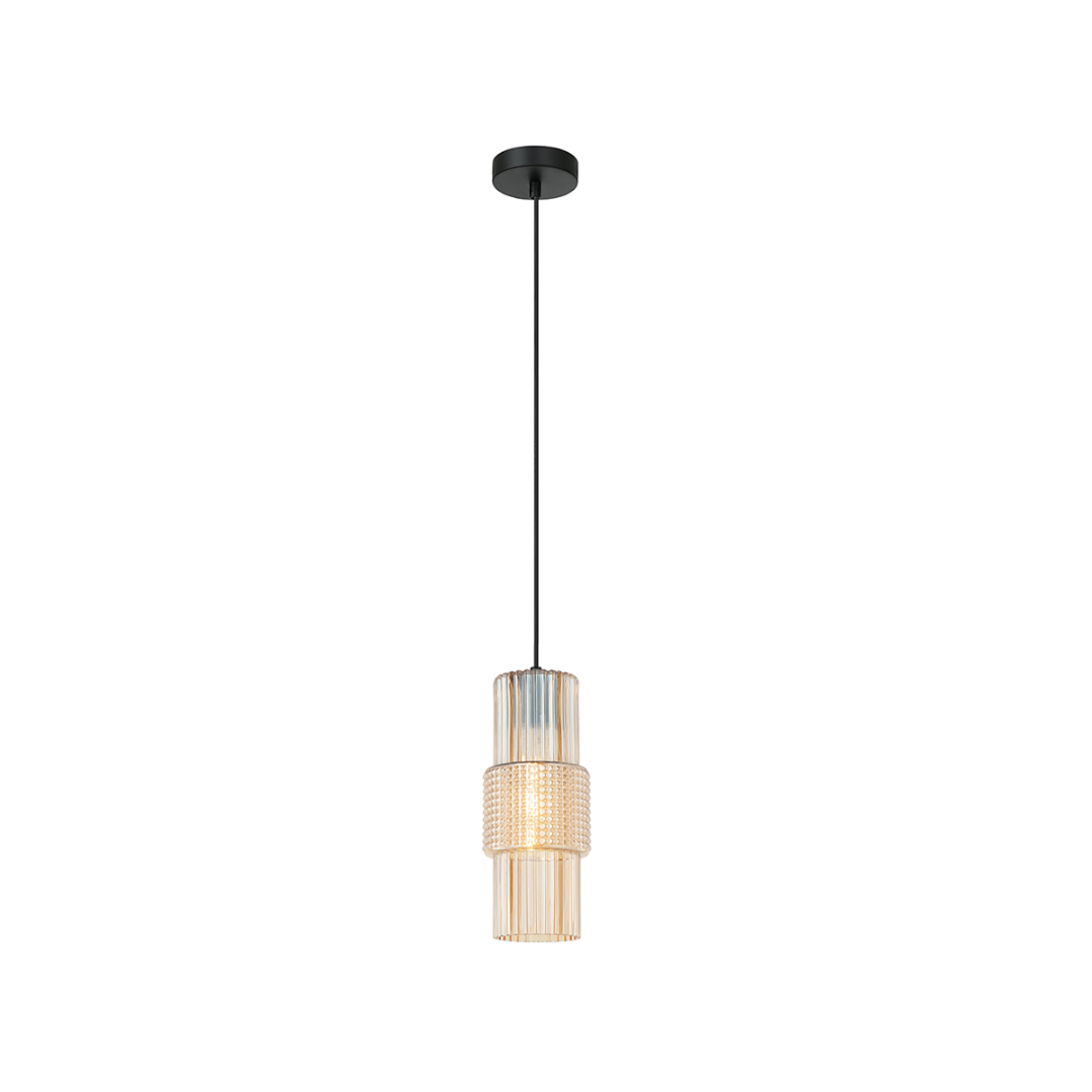 Amber Glass Pendant Lamp – Champagne & Black Finish