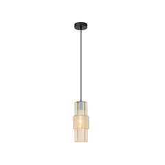 Amber Glass Pendant Lamp – Champagne & Black Finish