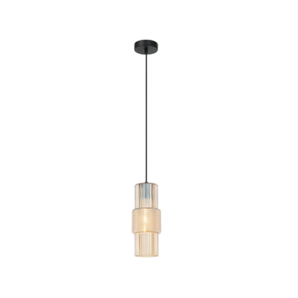 Amber Glass Pendant Lamp – Champagne & Black Finish