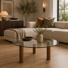Clara Round Tempered Glass Table – Brown